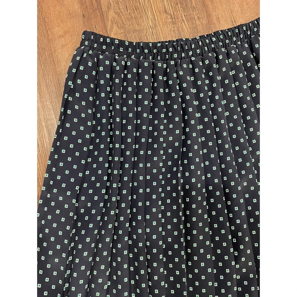 VTG Leslie Fay Skirt Set Green Navy‎ Pleated Blazer Skirt Cottagecore Grandma 12